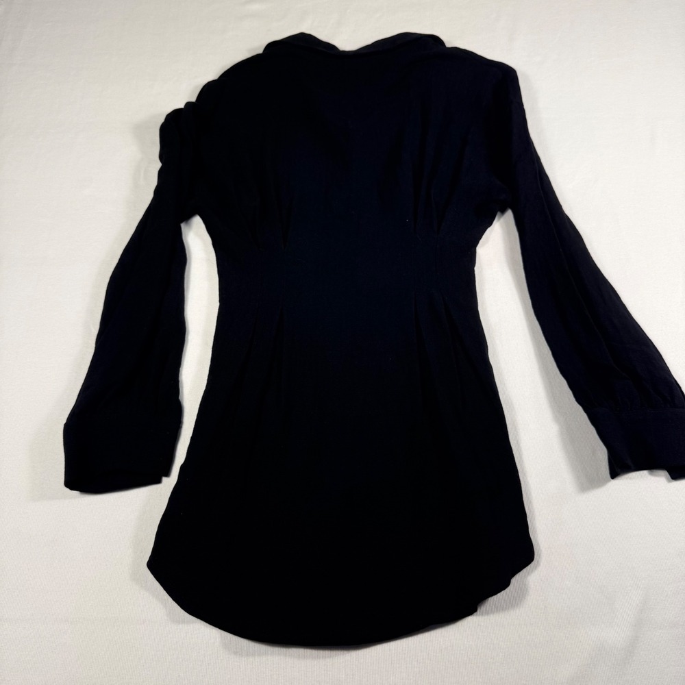 White Fox Feels Like A Holiday Shirt Dress Small Black Pleated Waist Long Sleeve - Picture 12 of 14